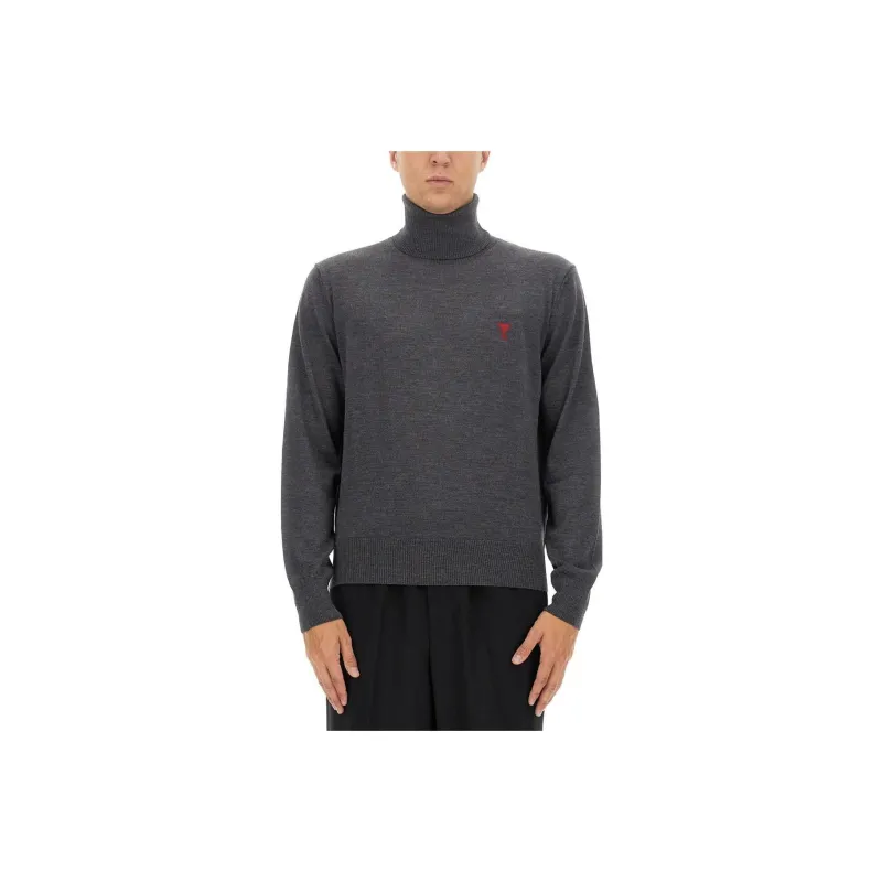 Ami Paris Ami De Coeur Embroidery Turtleneck Sweater-0