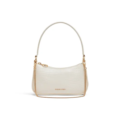 CHARLES&KEITH PU One Shoulder Handbag Trumpets Women's Cream Croco Cream/Black Croco Black