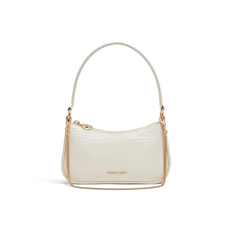 CHARLES&KEITH PU One Shoulder Handbag Trumpets Women's Cream Croco Cream/Black Croco Black-0