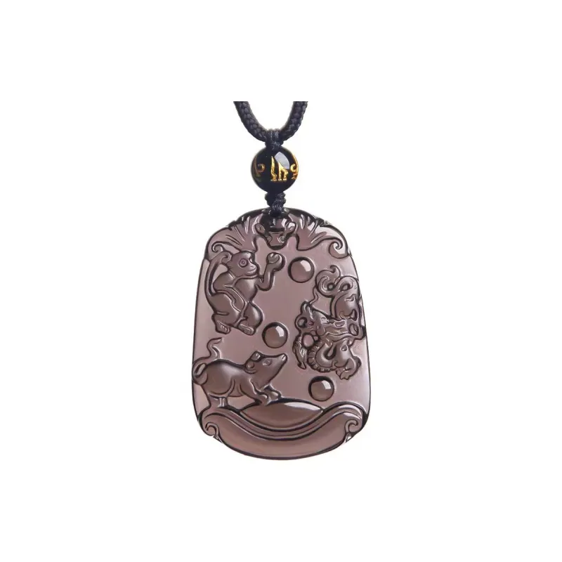 Lingxiang Yurun Obsidian Necklaces Unisex-25
