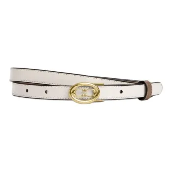 COACH Calfskin Leather Belts Unisex Taupe Width 1.8cm