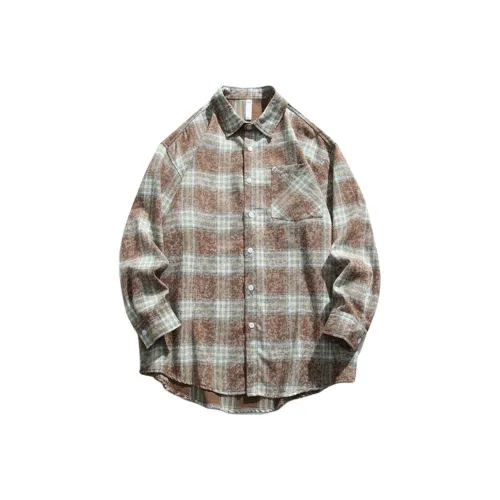 JEEP SPIRIT Shirt Men's Brown And Green Plaid