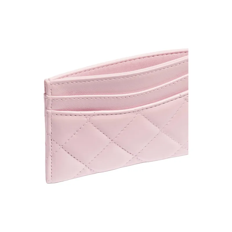 CHANEL Lambskin Card Holder Women's Light Pink-3