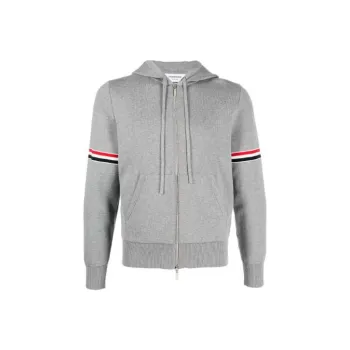 THOM BROWNE Zip Up Drawstring Hoodie