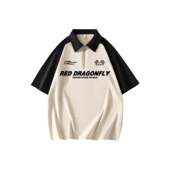 RED DRAGONFLY Polo Shirt Unisex Beige Apricot Black