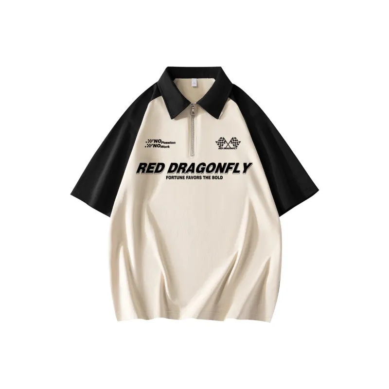 RED DRAGONFLY Polo Shirt Unisex Beige Apricot Black-0