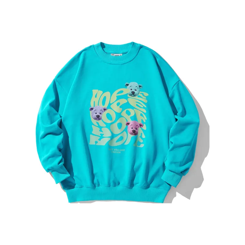 GUKUUL Cartoon Bear Letter Print Crew Neck Pullover Sweatshirt Unisex-0