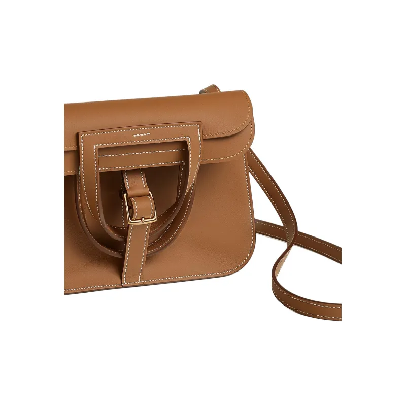 HERMES Halzan Swift Calfskin Shoulder Bag Mini Women's Gold-4