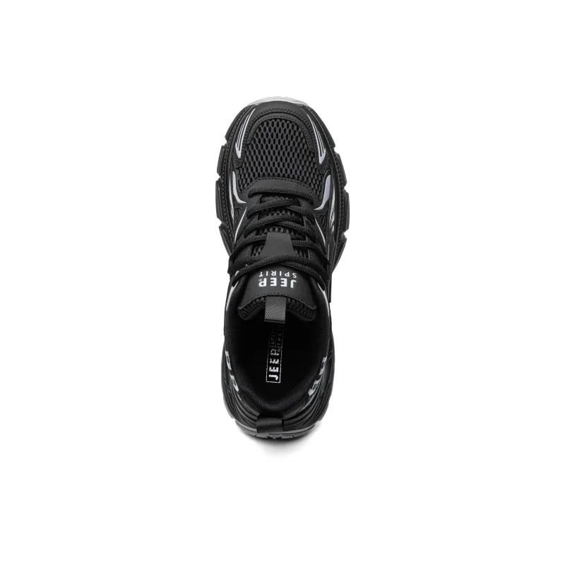 JEEP SPIRIT Cushioning Height Increasing Abrasion Resistant Breathable Slip Resistant Low Top Casual Shoes Men's Black-3