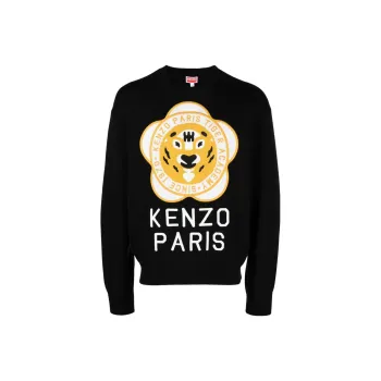 KENZO Logo Embroidered Ribbed Knit Sweater