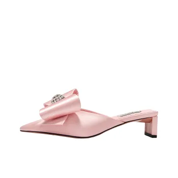 SHOESZOOO Rubber Sole Rhinestone Slip Resistant Closed Toe Slippers Women's Pink Love Affair