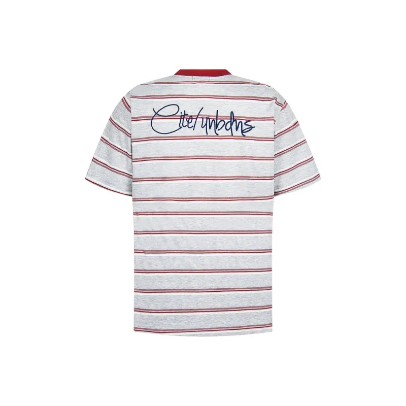 BONAS T Shirt Unisex Red And Gray Stripes-1