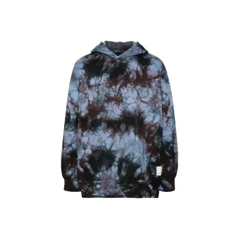 EMPORIO ARMANI Asv Black Blue Capsule Collection Oversize Organic jersey Hooded Tie dye Print Sweatshirt