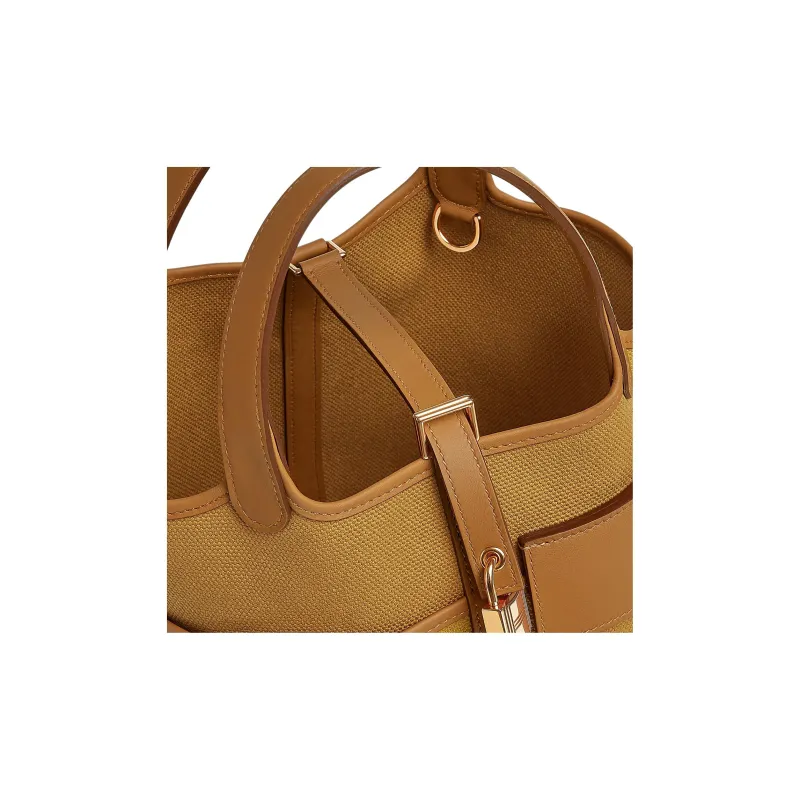 HERMES Picotin Lock Goeland Canvas With Swift Calfskin Basket Bag Handbag Women's Desert & Gold-3
