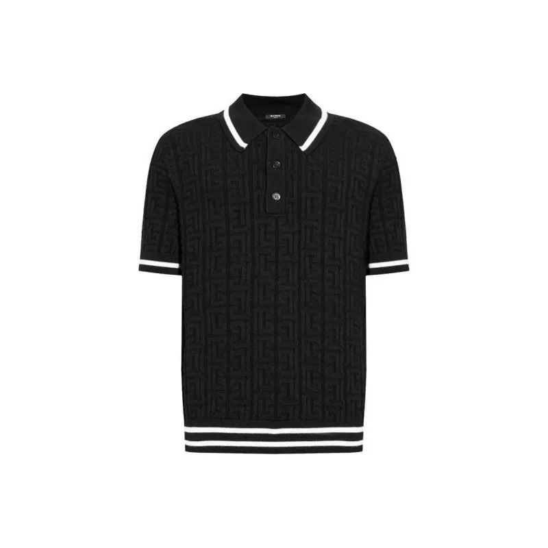 BALMAIN Monogram Jacquard Knitted Polo Shirt-0
