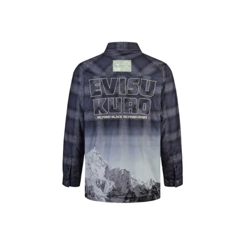 EVISU Coat Men's Navy Blue Plaid