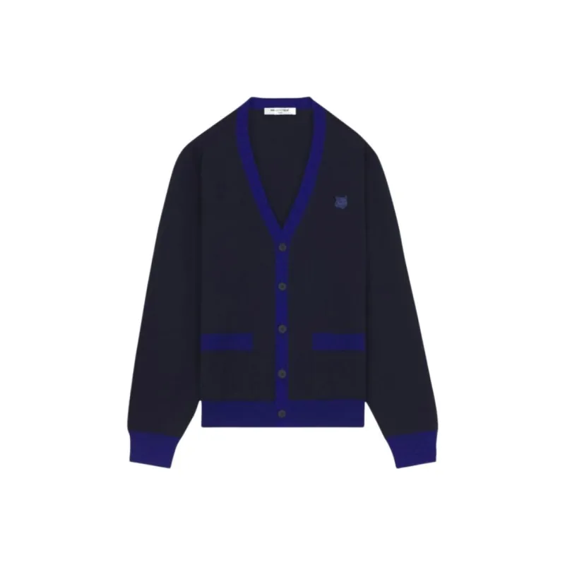 Maison Kitsune Bold Fox Head Patch V Neck Cardigan-0