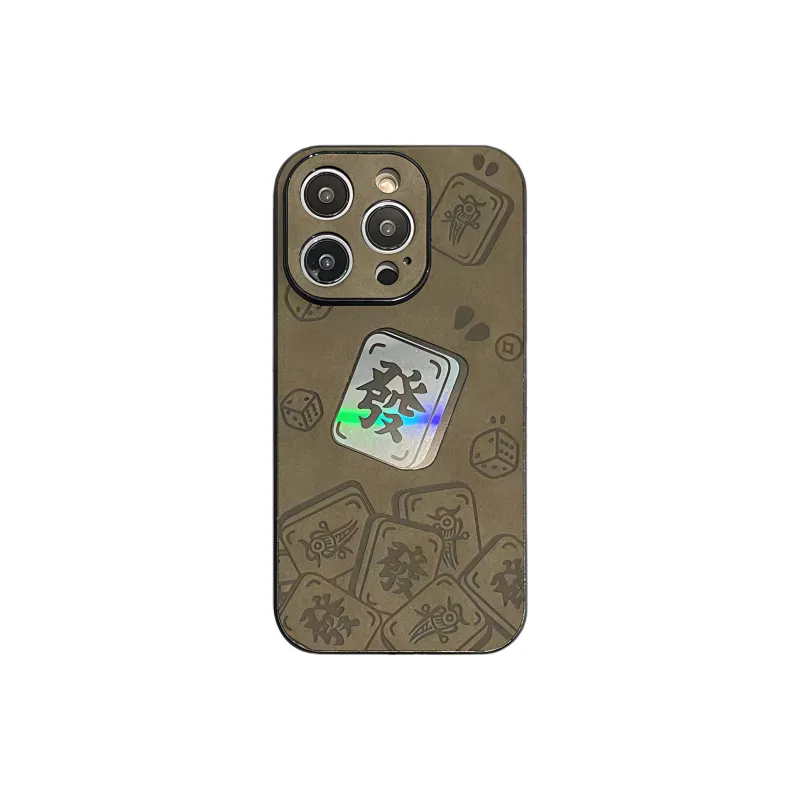 Wei Xin Leather Material Laser Mahjong Prosperity Phone Cases Compatible With IPhone 16/15 Pro Max/Apple 13/14 Pro/Max-2