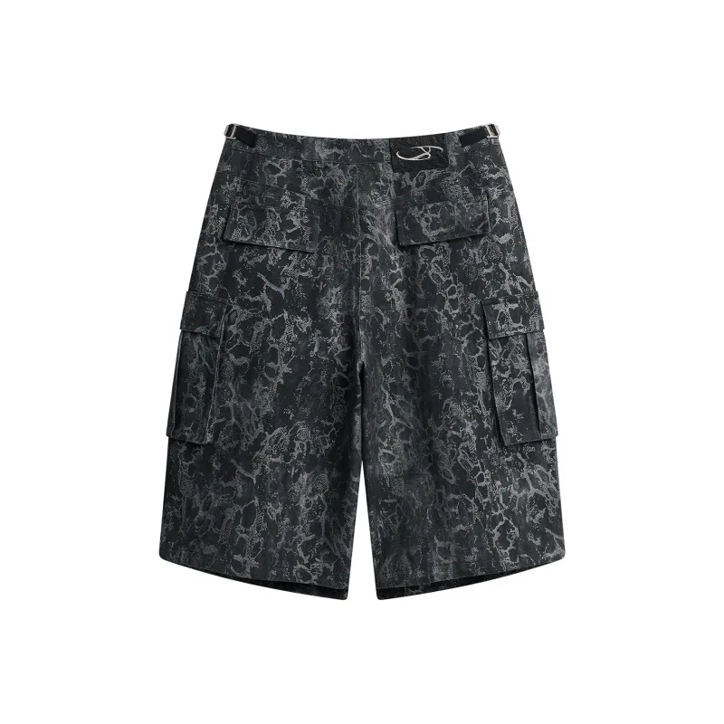 IMXS New Horse Run Collection Cargo Shorts Men's Black Snakeskin Print-1