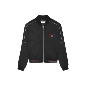 SAINT LAURENT Embroidered Logo Zipped Bomber Jacket