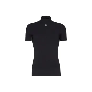 FENDI Mock Neck Short Sleeved Ribbed Top