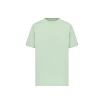 DIOR Logo Embroidery Loose Fit Crew Neck Short Sleeved T Shirt T Shirt Men's Light Green
