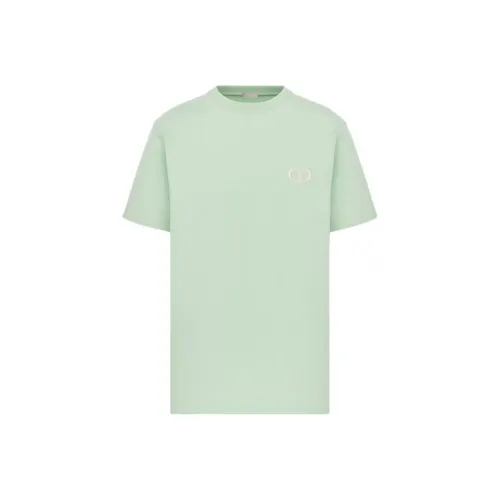 DIOR Logo Embroidery Loose Fit Crew Neck Short Sleeved T Shirt T Shirt Men's Light Green