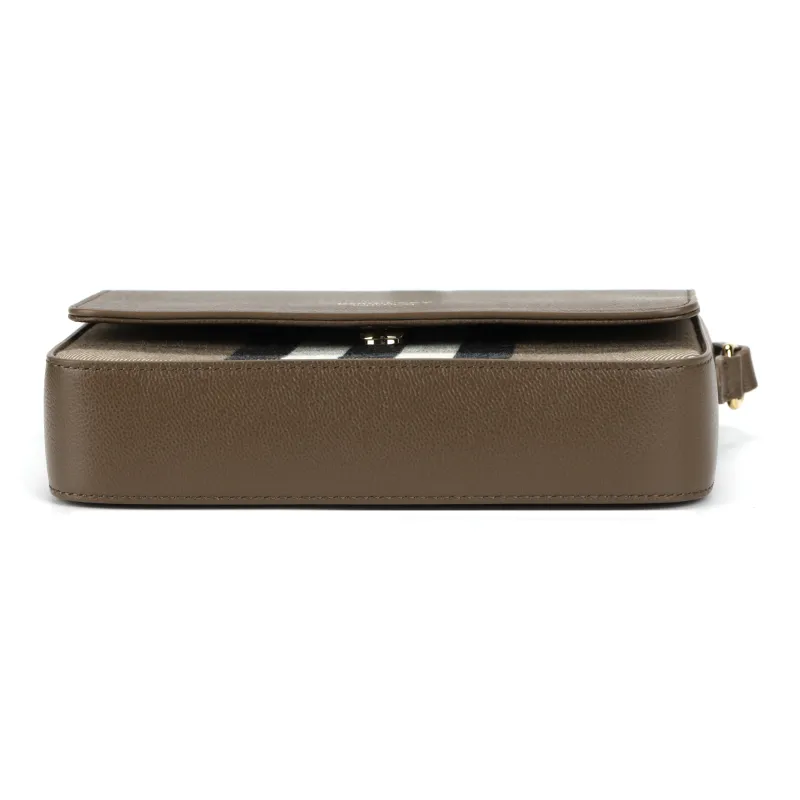 Burberry Leather Paneled Canvas Shoulder Bag, Crossbody Bag Women's Brown-3
