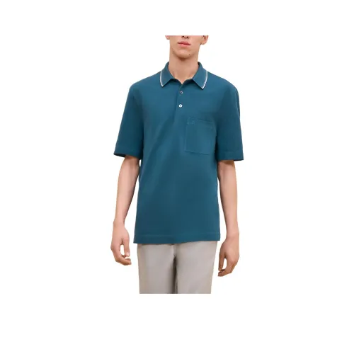 HERMES FW24 Polo Shirt Men's Blue