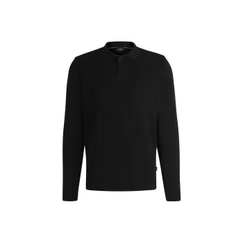 HUGO BOSS Wool Polo Sweater With Knitted Stripes Sweater Men's Black