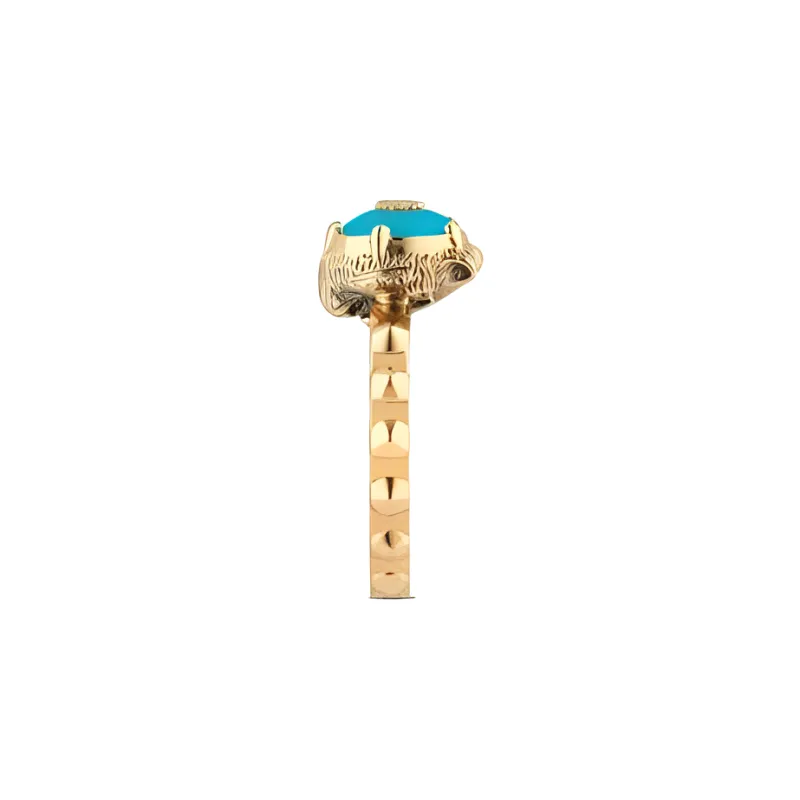 GUCCI 18K Gold Diamond Turquoise Rings Women's Gold-3