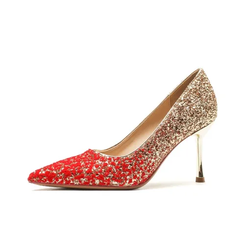 MABEL&CO Slim Heel High Heels Women's Red Gold