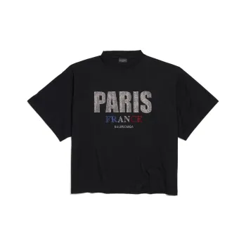 Balenciaga Paris Strass Cropped Oversized T Shirt