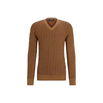 HUGO BOSS Aran-Knit Sweater In Two-Tone Silk Sweater Men's Brown