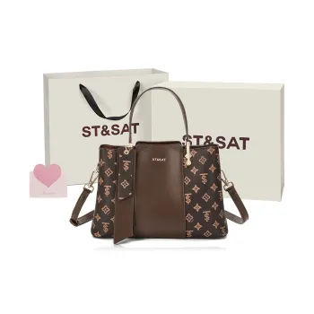 ST&SAT PVC Mom Bag, Shoulder Bag, Crossbody Bag, Handbag Women's Milk Apricot/dark Coffee
