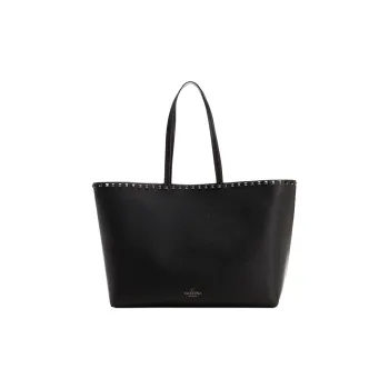Valentino Rockstud Calfskin Tote Bag, Shopping Bag, Shoulder Bag Medium Size Women's Black