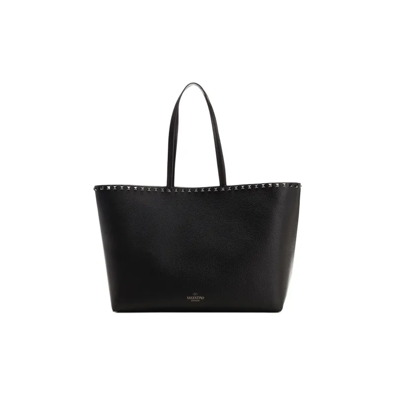 Valentino Rockstud Calfskin Tote Bag, Shopping Bag, Shoulder Bag Medium Size Women's Black-0