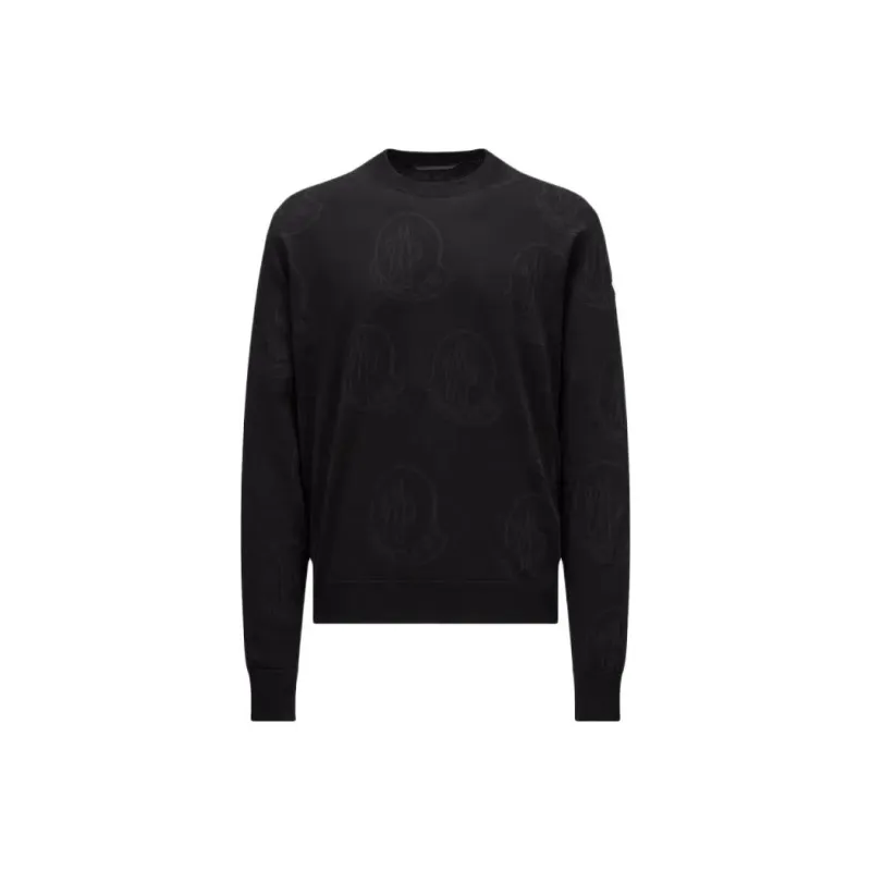 Moncler Logo Pattern Cotton Jumper Sweater Men's Black-0
