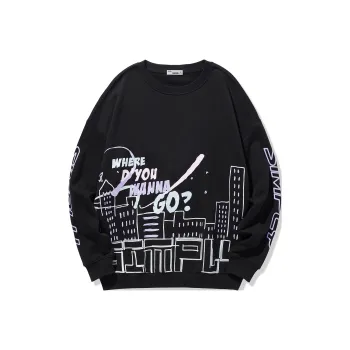 GUKUUL Graffiti Print Loose Fit Crew Neck Pullover Sweatshirt Unisex