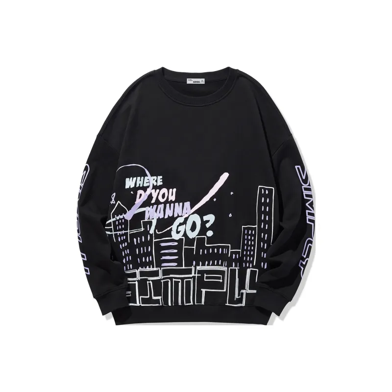 GUKUUL Graffiti Print Loose Fit Crew Neck Pullover Sweatshirt Unisex-0