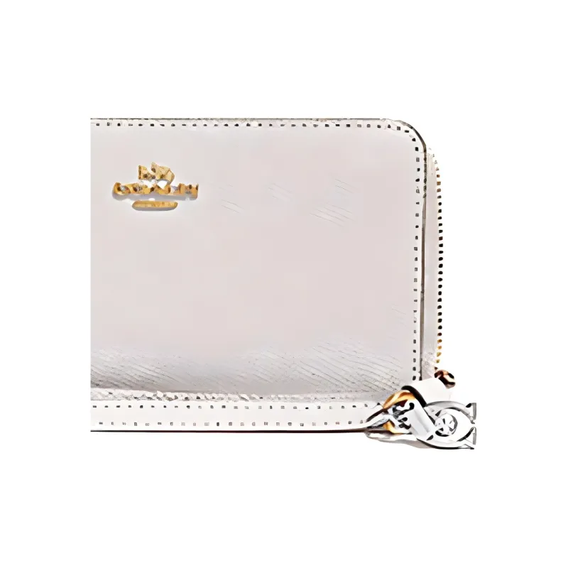 COACH Leather Coin Pocket, Card Holder, Wallet, And Cell Phone Pouch Women's Chalk White/Faux Gold-2