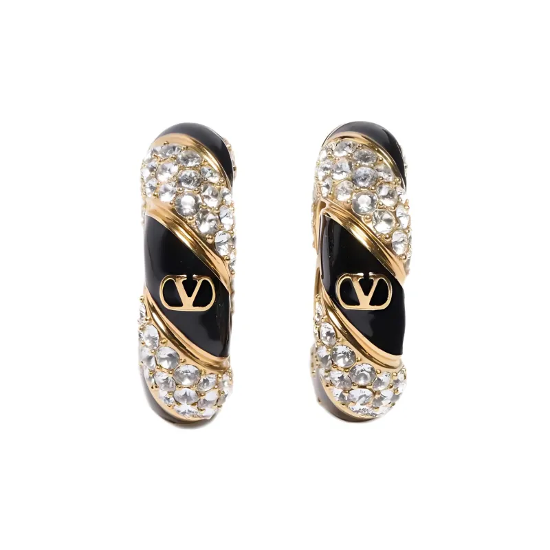Valentino Metal Enamel Crystal Pearl Earrings Women's Gold-1