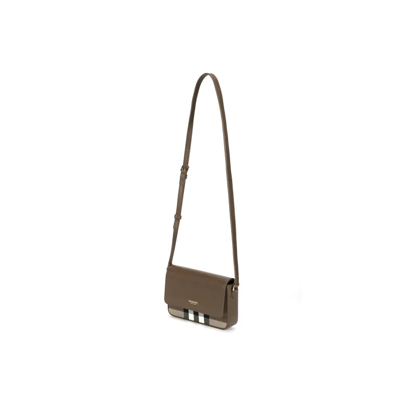 Burberry Leather Paneled Canvas Shoulder Bag, Crossbody Bag Women's Brown-1