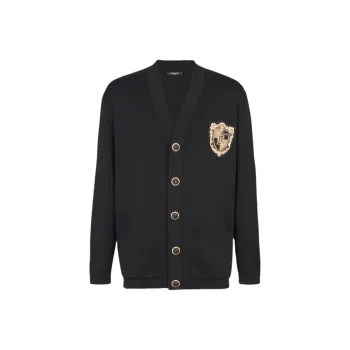 BALMAIN Embroidered Patch Knitted Cardigan