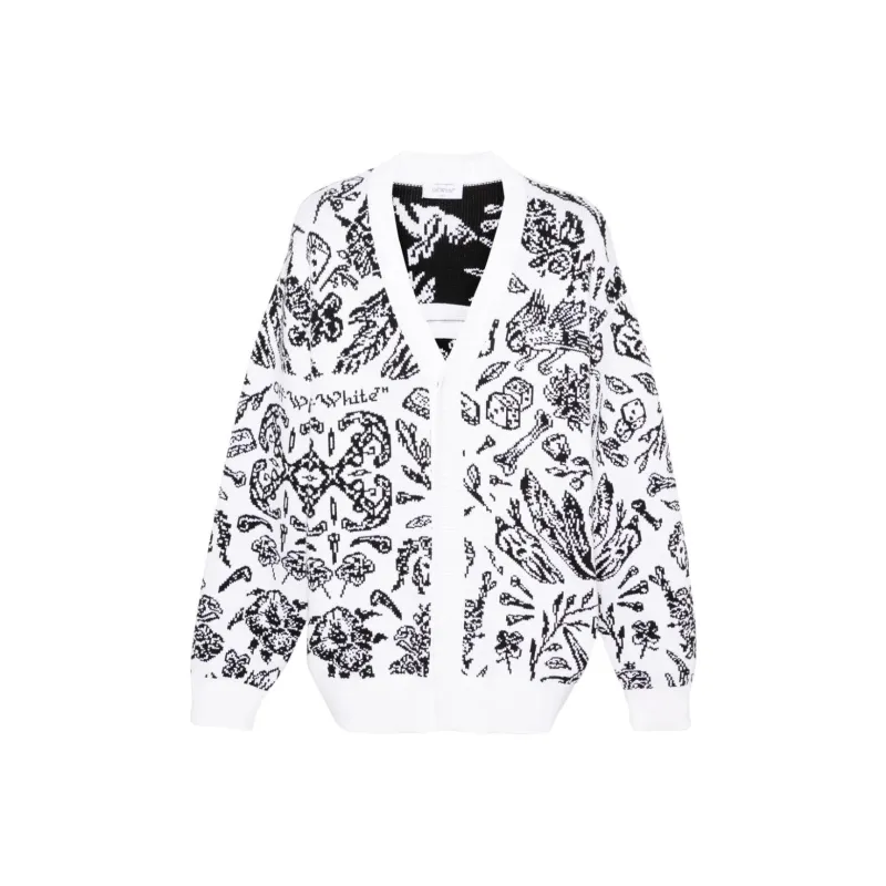 Off Intarsia knit V neck Cardi coat-0