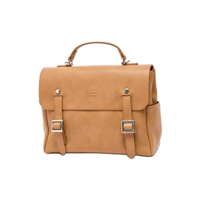 Three Blessings PU Satchel Bag Portable Backpack Medium Size Women's Khaki/Ivory White-1