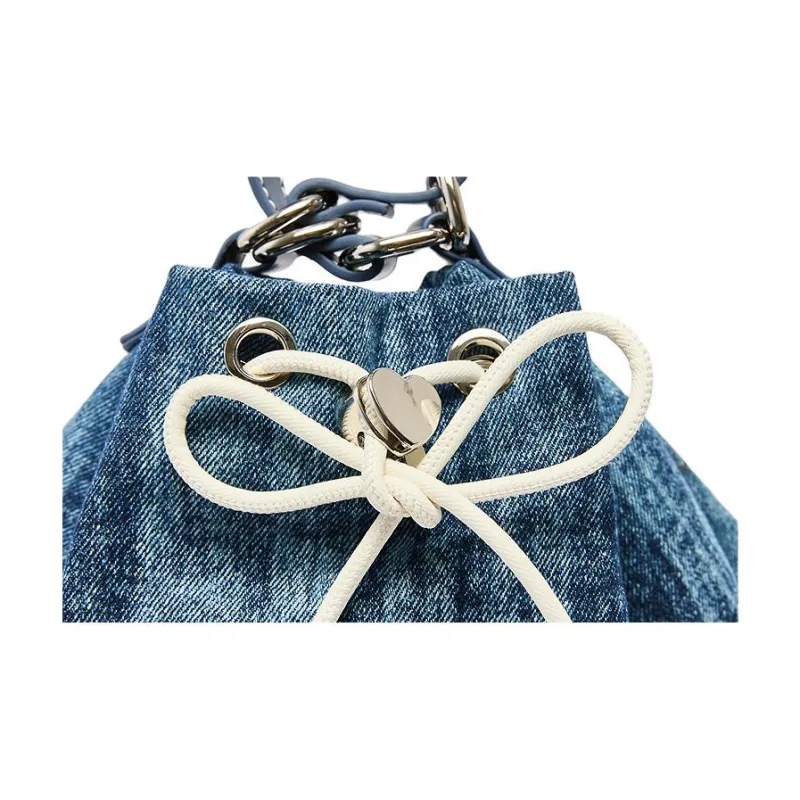 Three Blessings Denim Backpack Medium Size Women's Light Blue/Dark Blue-12