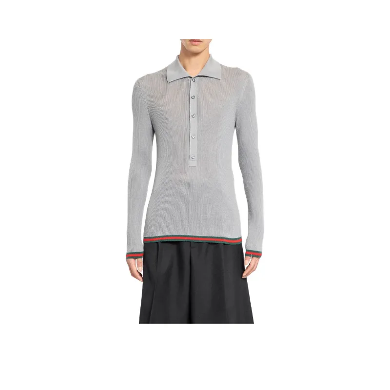 GUCCI Slim Fit Fine Ribbed Polo Shirt-0