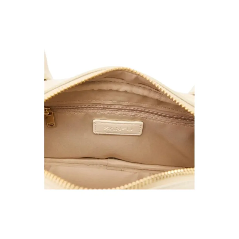 Three Blessings PU Boston Bag, Shoulder Bag, Handbag Medium Size Women's Khaki-6