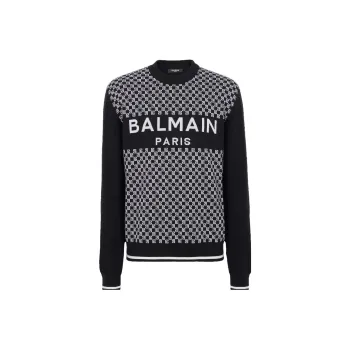 BALMAIN FW23 Mini Monogram Jumper Sweater Men's Black